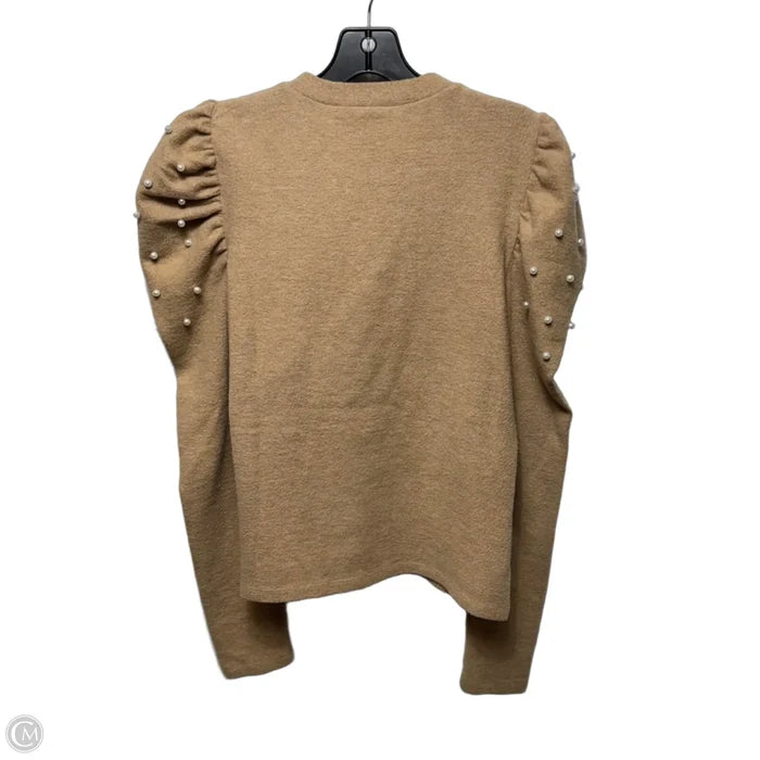 Pearl Shoulder Sweater Top Long Sleeve By Pomander Place In Tan, Size: M