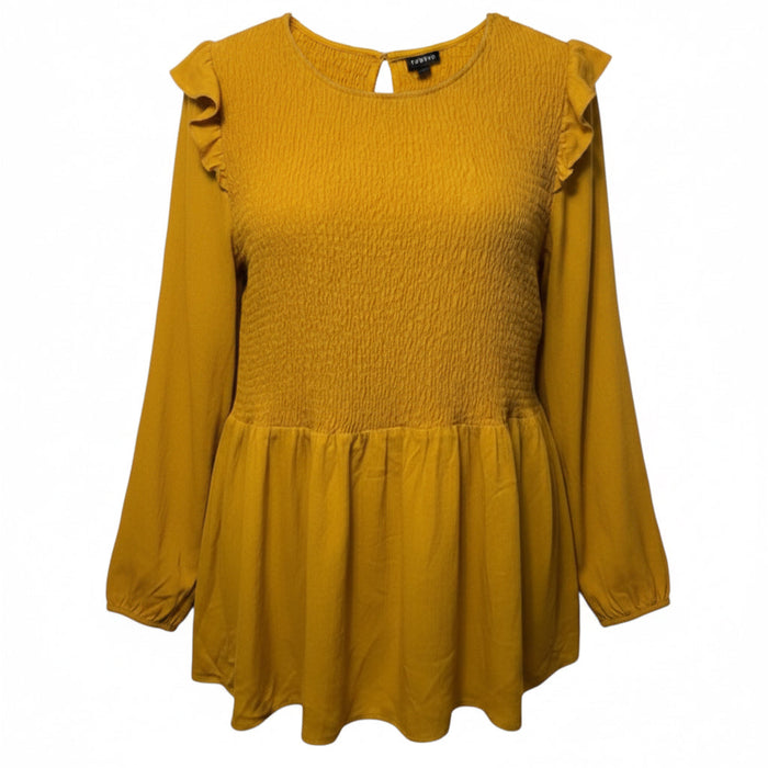 Peplum Crinkle Gauze Smocked Top  By Torrid In Yellow, Size: 2X