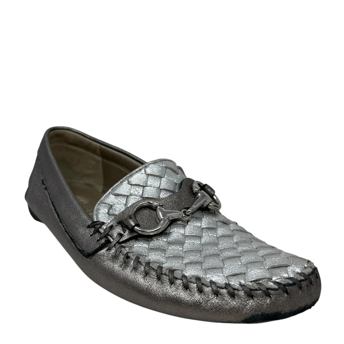 Perlata Anthracite & Silver Satin Metallic Loafers By Robert Zur In Silver, Size: 9