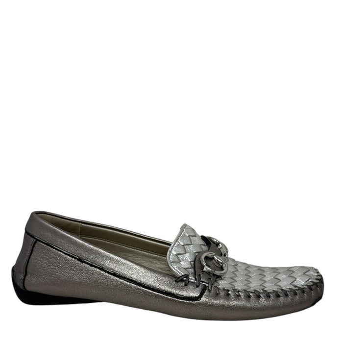 Perlata Anthracite & Silver Satin Metallic Loafers By Robert Zur In Silver, Size: 9