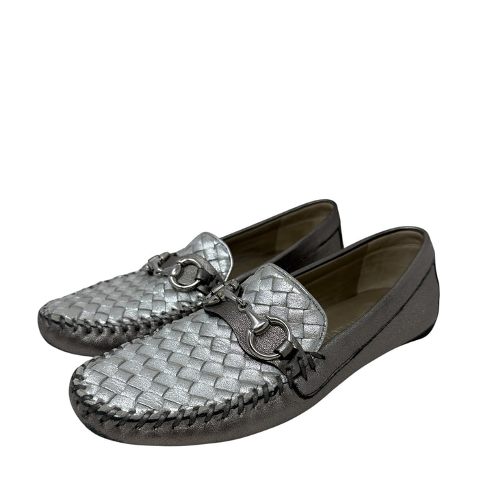 Perlata Anthracite & Silver Satin Metallic Loafers By Robert Zur In Silver, Size: 9