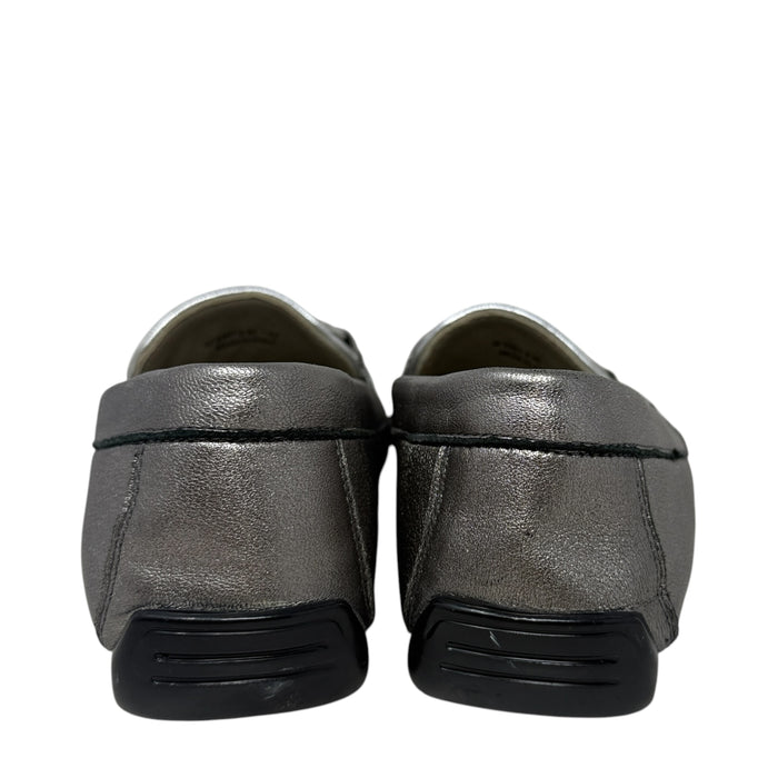 Perlata Anthracite & Silver Satin Metallic Loafers By Robert Zur In Silver, Size: 9