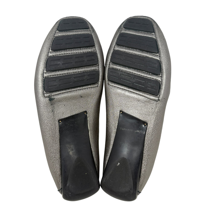 Perlata Anthracite & Silver Satin Metallic Loafers By Robert Zur In Silver, Size: 9