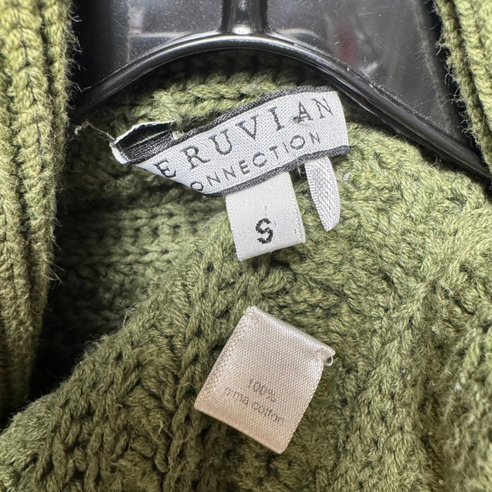 Pima Cotton Sweater Cardigan By Peruvian Connection In Green, Size: S