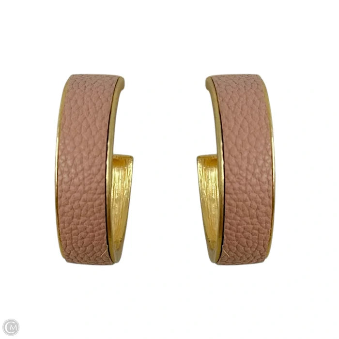 Pink Leather & Gold Tone Hoop Earrings