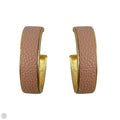 Pink Leather & Gold Tone Hoop Earrings