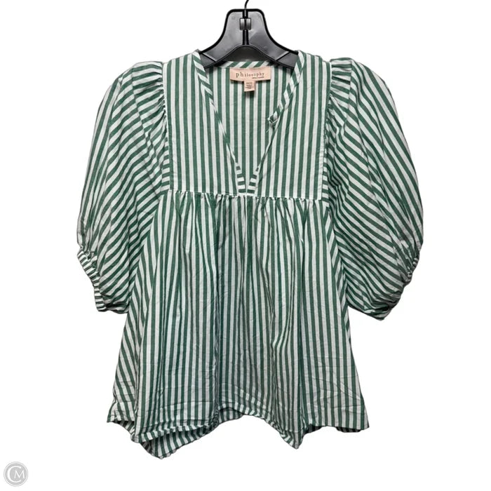 Puff Sleeve Top By Philosophy In Green & White Striped Pattern, Size: XS