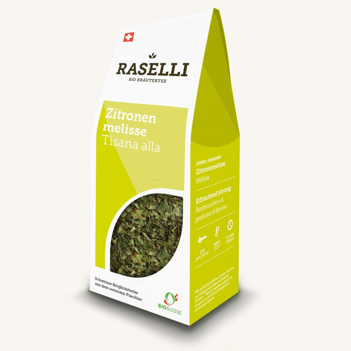 Bio Zitronenmelissetee (Raselli) – Offentee aus Zitronenmelisse, 25 g in Kartonverpackung