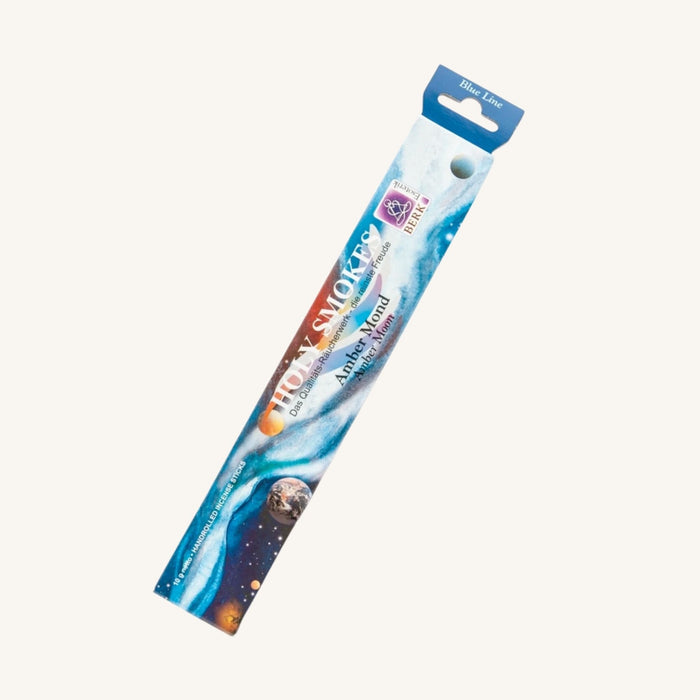 Verpackung der Blue Line Raeucherstaebchen mit Amber-Mond-Duft in blauem Design