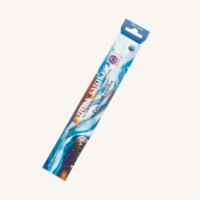 Verpackung der Blue Line Raeucherstaebchen Patchouli Garden mit leicht floraler Patchouli-Note