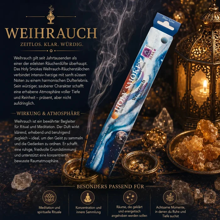 Berk Holy Smokes Räucherstäbchen Weihrauch – Blue Line Packung mit brennendem Stäbchen, Weihrauch und Kerzen