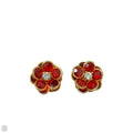 Red Crystal Flower Clip Earrings By Avon