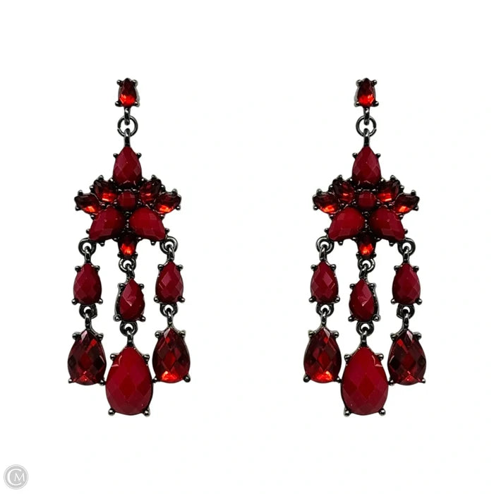 Red Faceted Chandelier Dangle Earrings