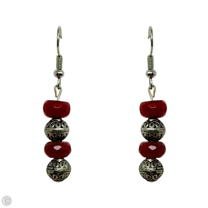 Red & Silver Bead Dangle Earrings