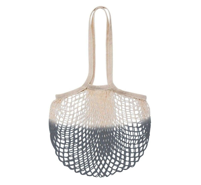 Turmerry reusable grocery shopping bag with mesh design in koala grey, on white background.