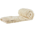 Turmerry Reversible Mattress Pad rolled showing cream fleece side with white fabric binding.