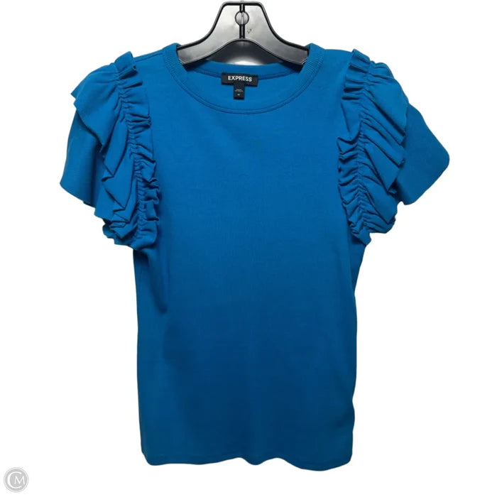 Ribbed Top Short Sleeve By Express In Blue, Size: M