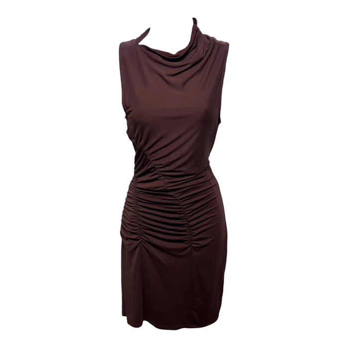 Ruched Mock-Neck Knit Dress By Anthropologie In Brown, Size: XS