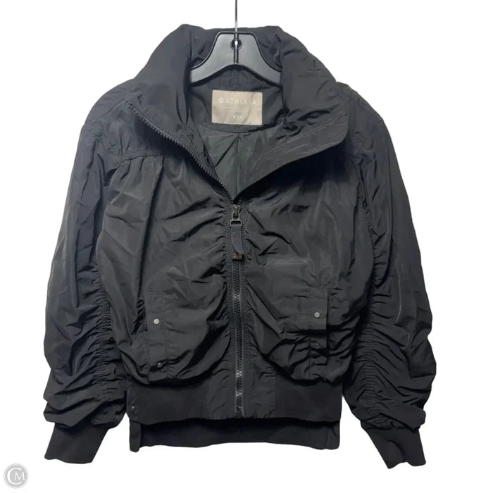 Ruched Packable Hood Athletic Jacket By Athleta In Black, Size: Xxs