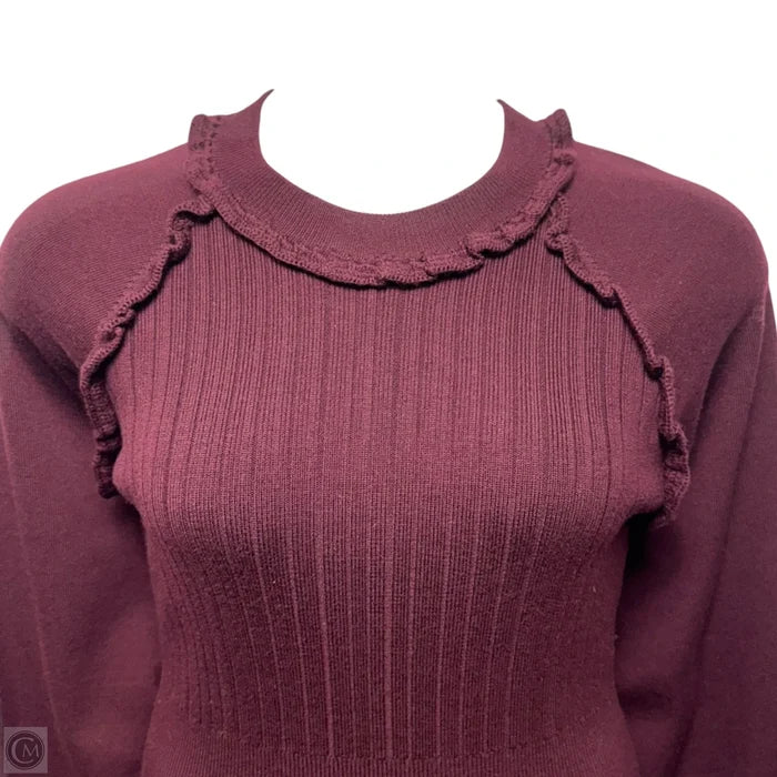 Ruffle Wool Blend Midi Sweater Dress By Pearl by Lela Rose In Purple, Size: M