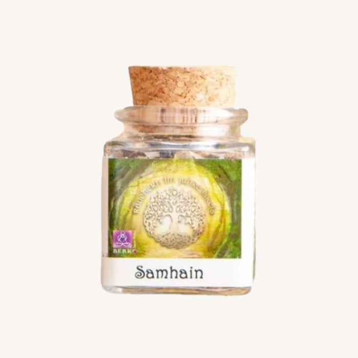 Jahreskreis-Raeucherung Samhain im Glas mit Korken