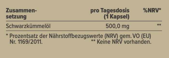 Schwarzkümmelöl Nährwerte: 500 mg