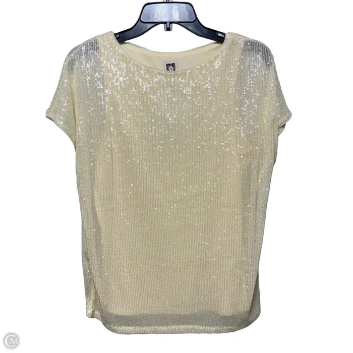 Sequin Top Short Sleeve By Anne Klein In Cream, Size: S