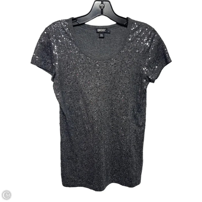 Sequin Top Short Sleeve By Dkny In Silver, Size: S