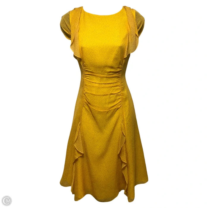 Silk A-Line Dress Designer By Halston In Yellow, Size: 4