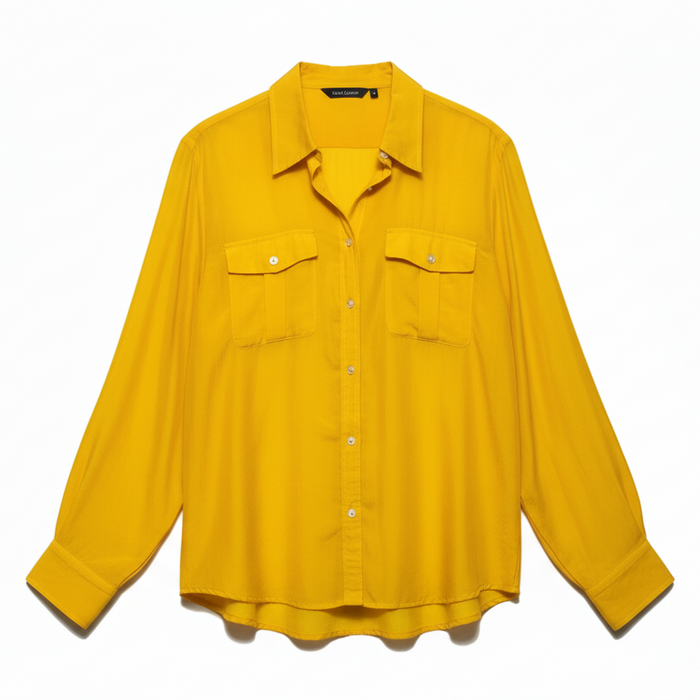 Silk Blend Top Long Sleeve By Lauren By Ralph Lauren In Yellow, Size: L