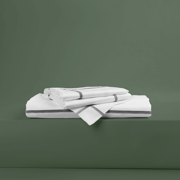 Silver Grey Cross Border 400 Thread Count Bedlinen Set