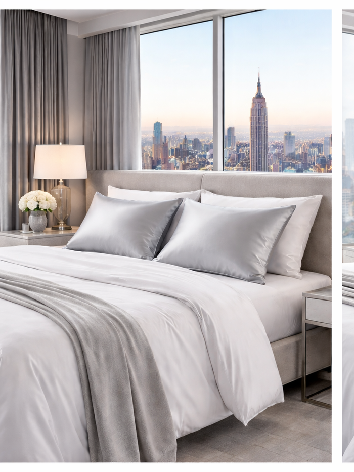 Silver Satin Microfiber Pillowcases - Set of 2 | Luxury Hotel-Style Bedding
