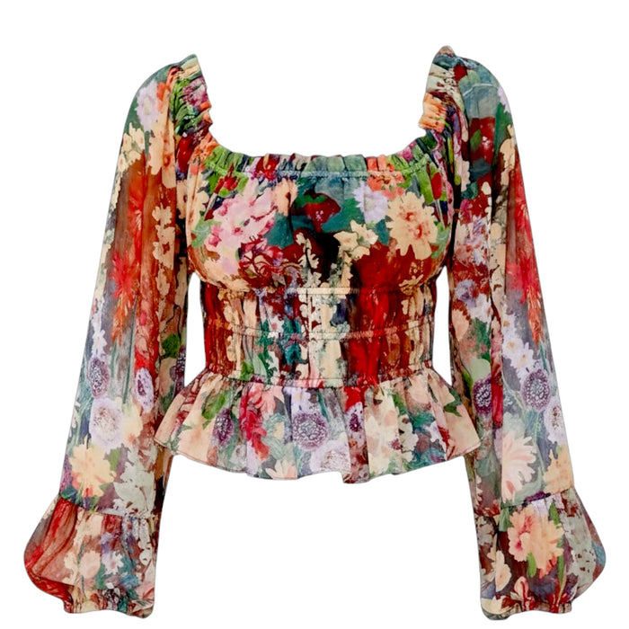 Smocked Puff-Sleeve Blouse By Hutch X Anthropologie In Floral Print, Size: M