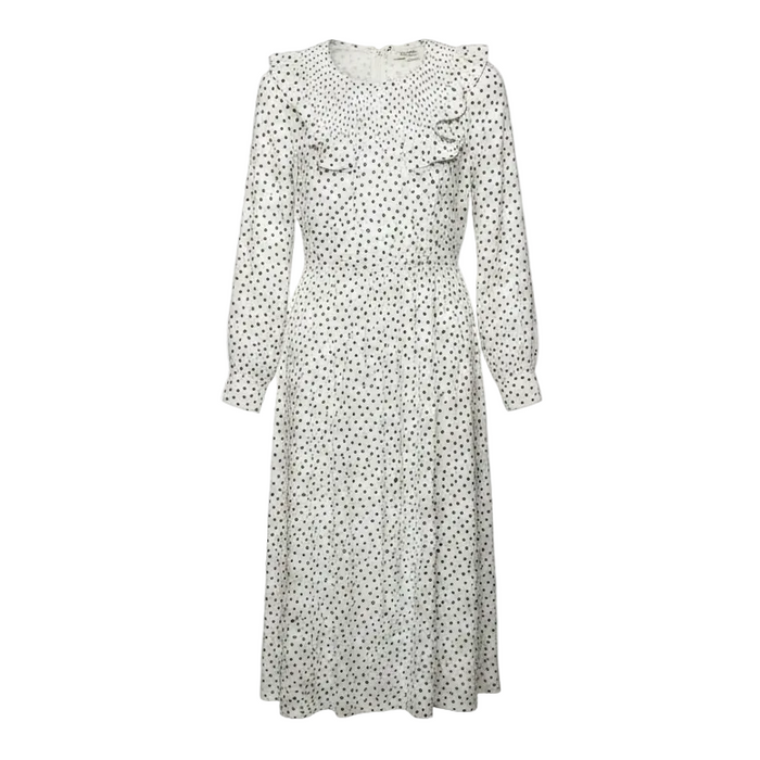 Smocked Ruffle-Shoulder Midi Dress By Madewell In Inkbrush Dots Pattern, Size: S