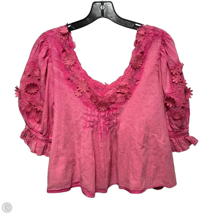 Sophie Embroidered Top Short Sleeve By Free People In Pink, Size: S