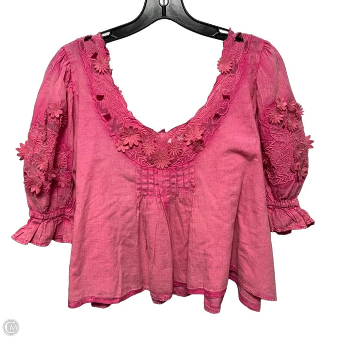 Sophie Embroidered Top Short Sleeve By Free People In Pink, Size: S