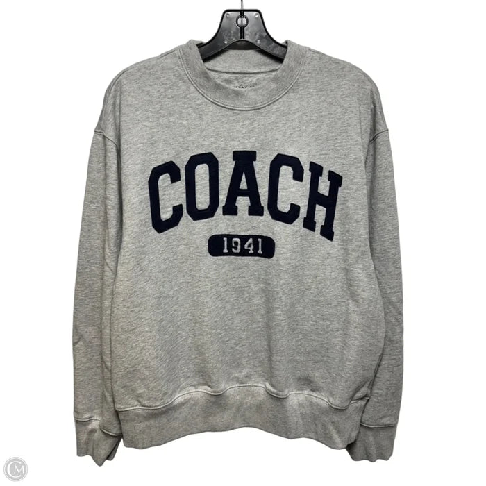 Sporty Boyfriend Sweatshirt Designer By Coach In Grey & Navy, Size: S