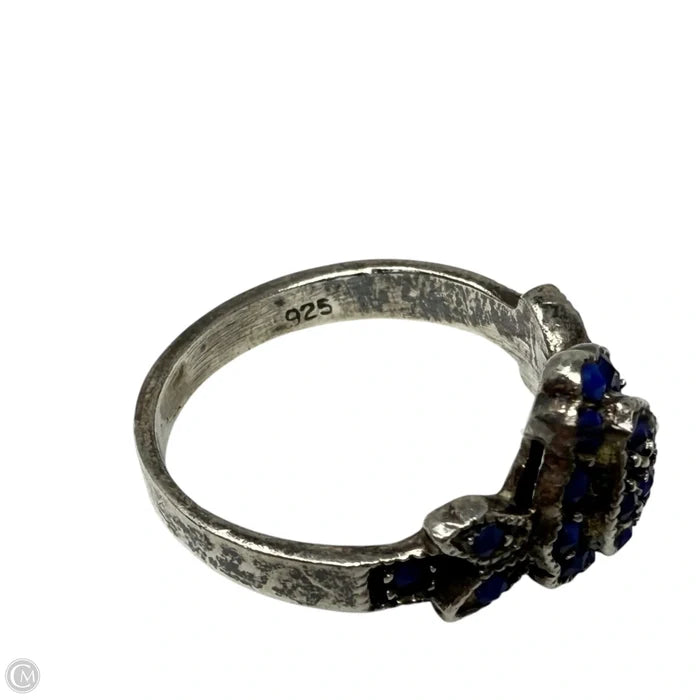 Sterling Silver & Blue Stone Heart Cluster Ring, Size: 7