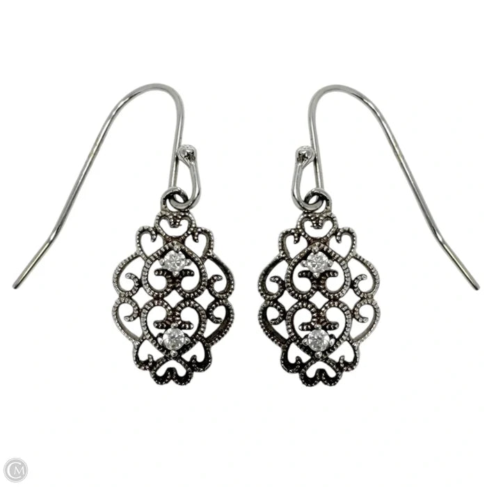Sterling Silver Filigree Crystal Accent Dangle Earrings