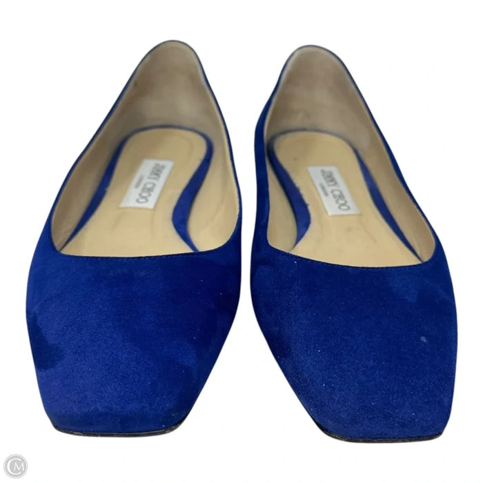 Suede Square Toe Ballerina Flats Luxury Designer By Jimmy Choo In Blue, Size: IT 38.5