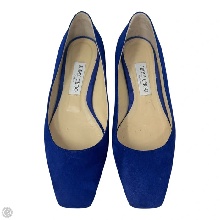 Suede Square Toe Ballerina Flats Luxury Designer By Jimmy Choo In Blue, Size: IT 38.5