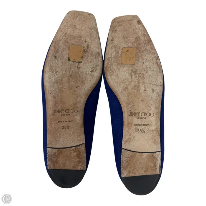 Suede Square Toe Ballerina Flats Luxury Designer By Jimmy Choo In Blue, Size: IT 38.5