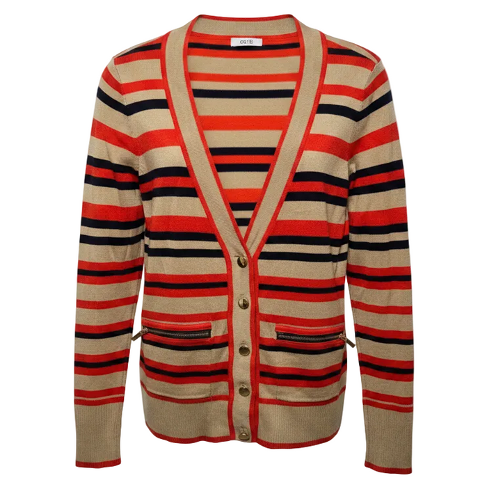 Sweater Cardigan By Cache In Striped Pattern, Size: XS