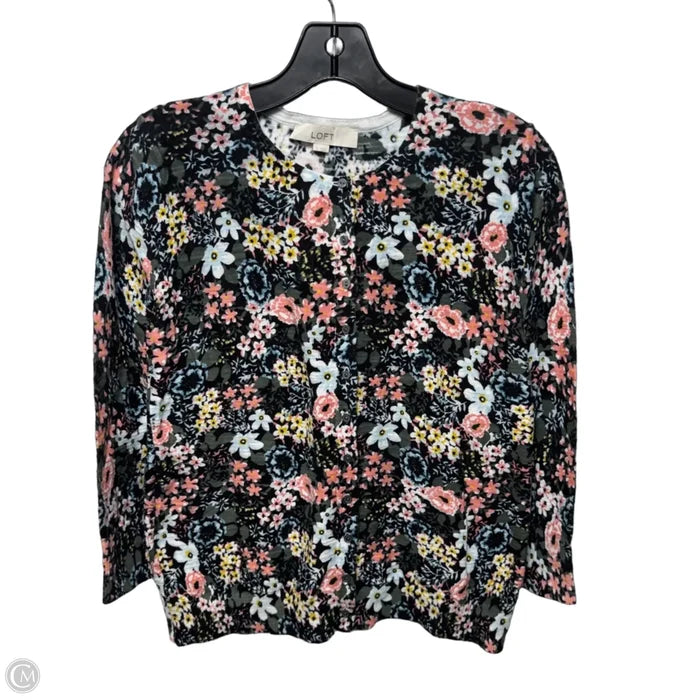Sweater Cardigan By Loft In Floral Print, Size: S