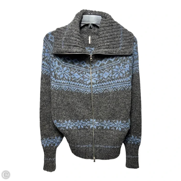 Sweater Cardigan Wool Blend By Free People In Blue & Grey, Size: M