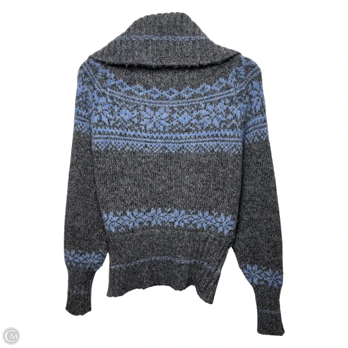 Sweater Cardigan Wool Blend By Free People In Blue & Grey, Size: M