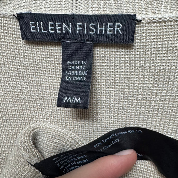 Tencel & Silk Sweater Cardigan By Eileen Fisher In Tan, Size: M