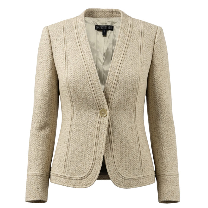 Textured One Button Blazer Designer By Lafayette 148 In Cream, Size: 8