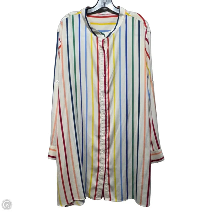 The Silky Luxe Short Effortless Shirtdress Cover-Up By Summersalt In Striped Pattern, Size: 2X