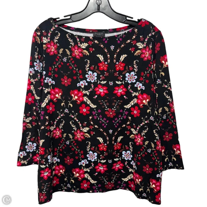 Top 3/4 Sleeve By Ann Taylor In Floral Print, Size: L